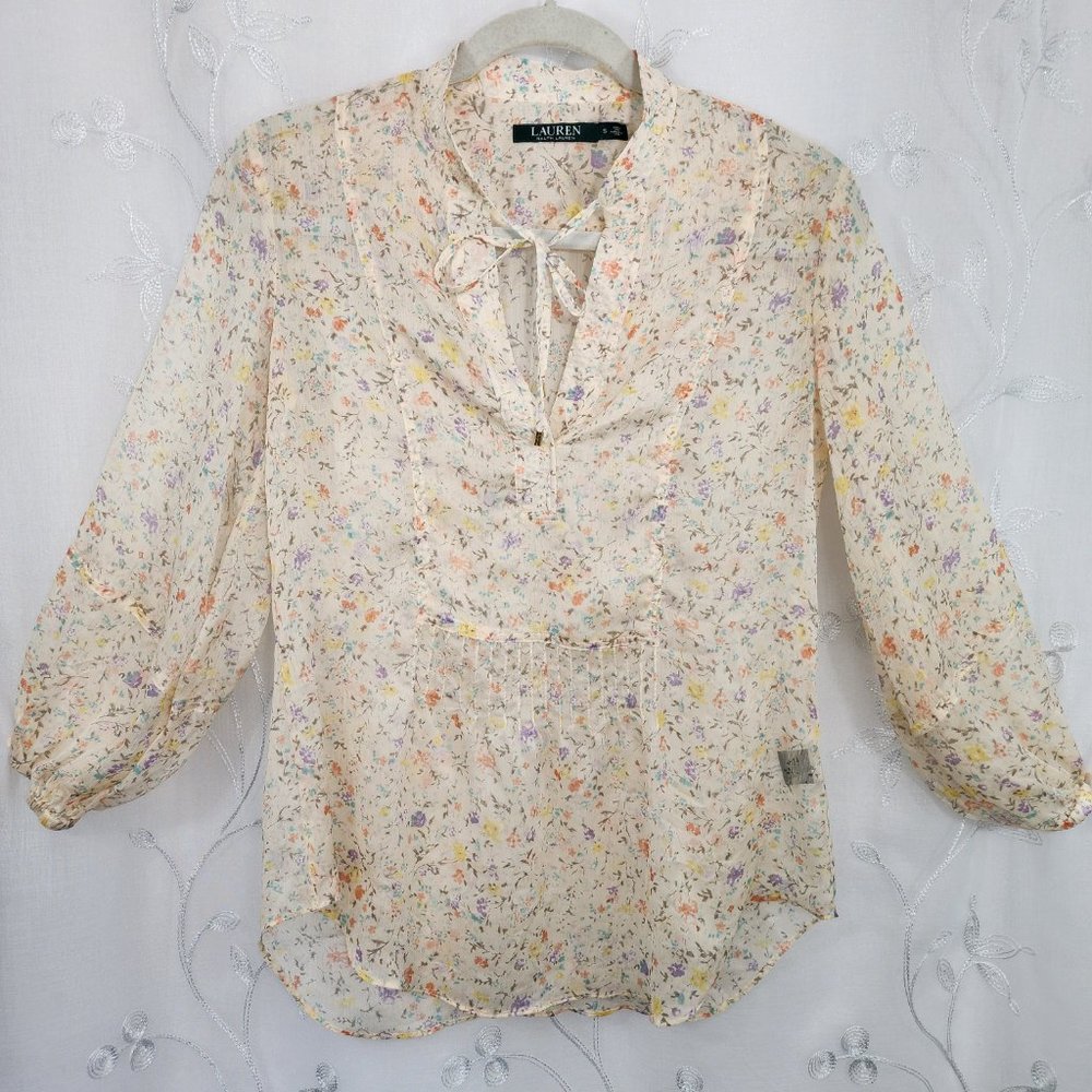 Ralph Lauren Sheer Floral Peach Tunic Style Blouse - Picture 1 of 10